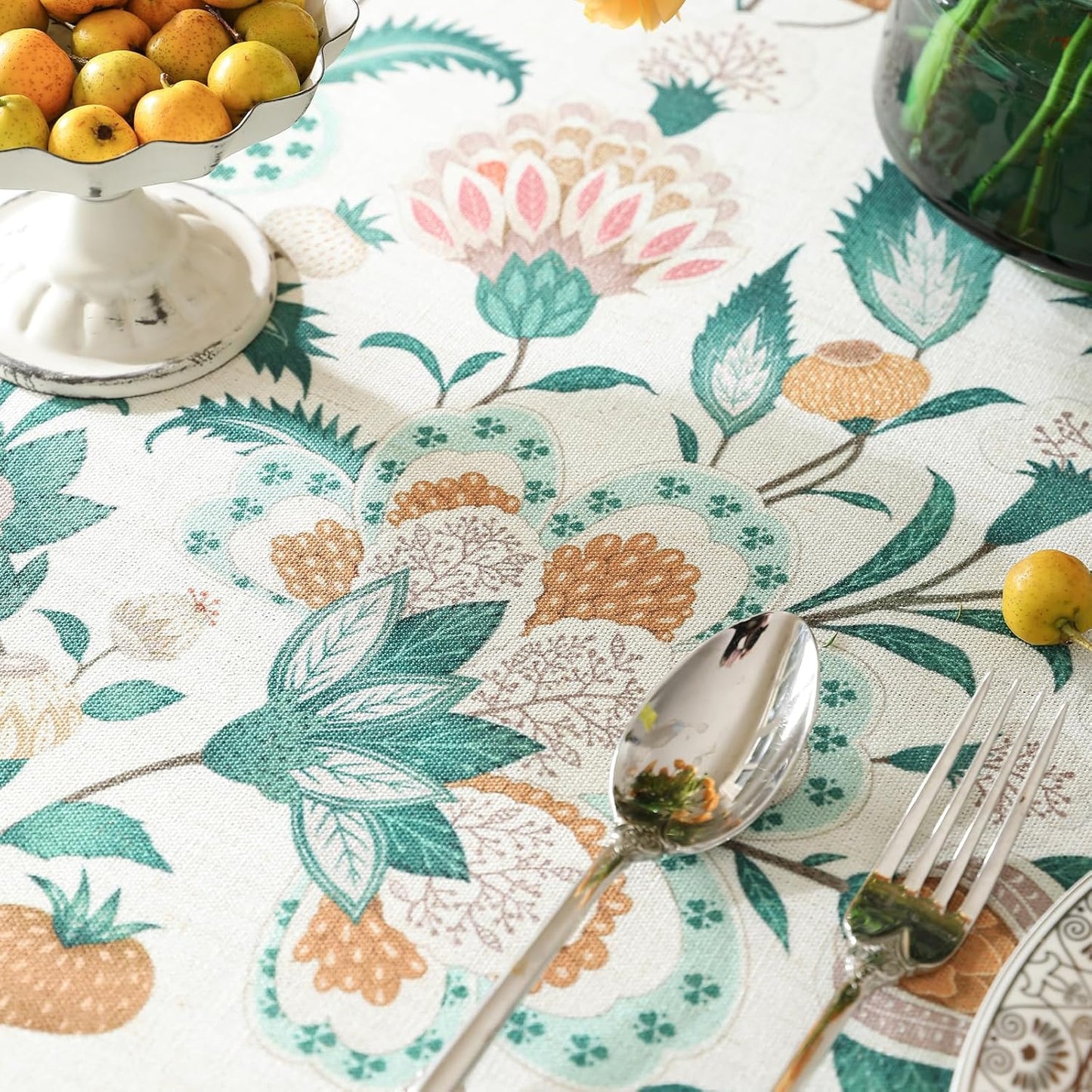 patdrea Designer Green Rectangle Table Cloth,Vintage Italian Floral Country Linen Breathable Tablecloth,Decor Cover for Kitchen Dining,Christmas,Tea Party,Thanksgiving,55"x79"-Tree Life