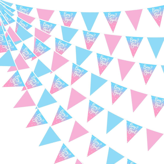 32Ft Gender Reveal Party Decorations Pink Blue Boy or Girl Pennant Banner Fabric Triangle Flag Garland Streamers for Boy or Girl Gender Reveal Baby Shower Pink Blue Birthday Garden Decor Supplies