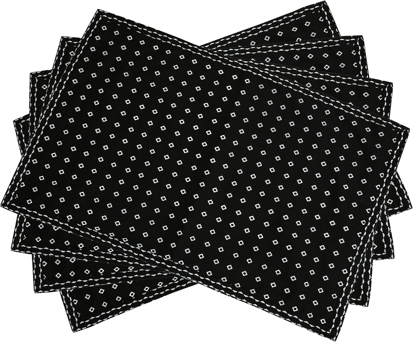 Indtresor Indian Heritage Fabric Cotton Table Linen Reversible Set Runner Napkins Mats in Black