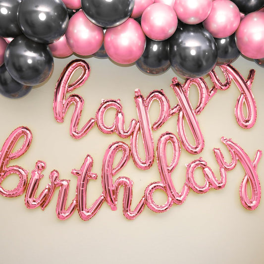 Rose Gold Happy Birthday Balloon Banner – Cursive Foil Mylar Letter Sign for Birthday Party Decoration