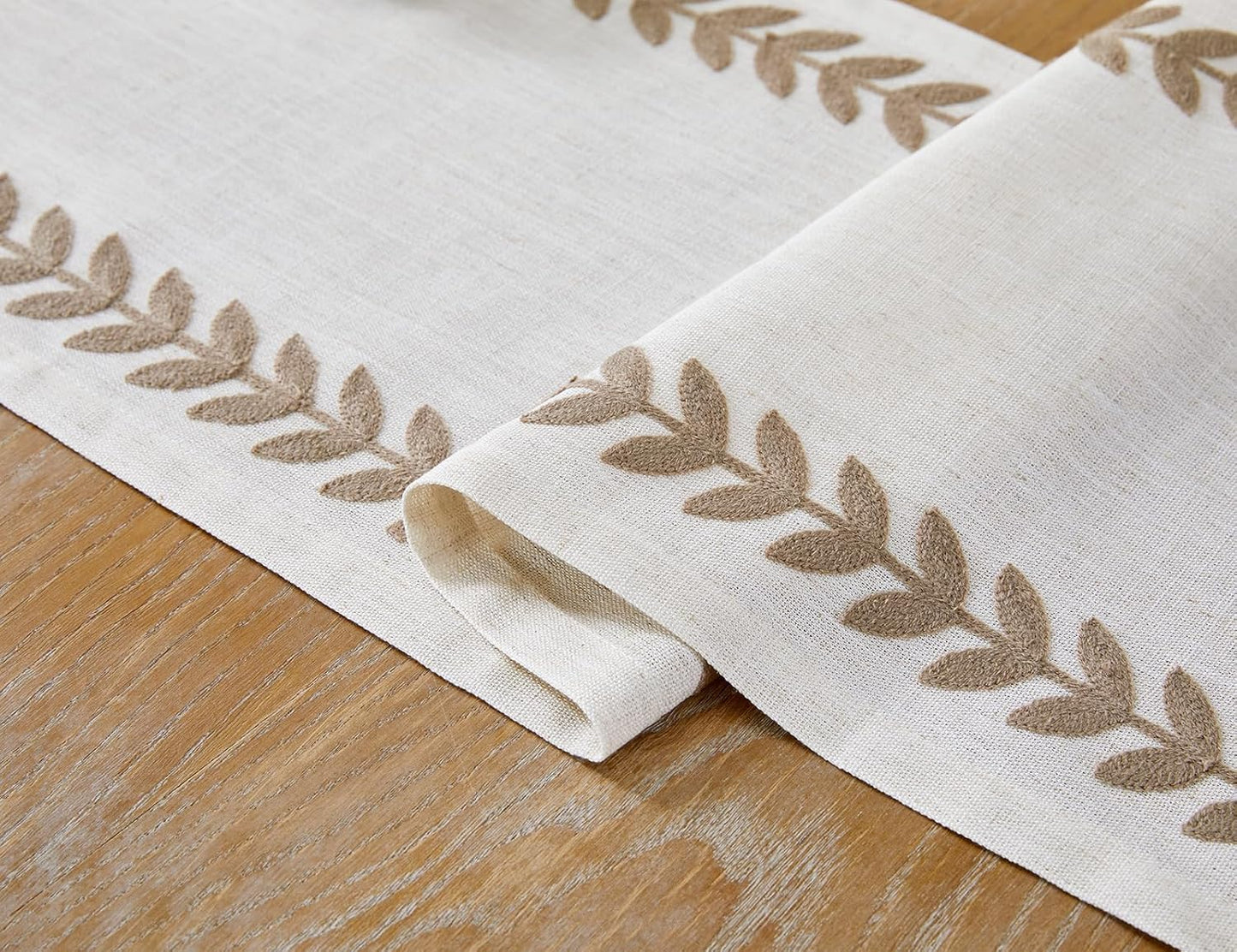 Wracra Embroidered Fall Table Runner Irregular Willow Leaf Table Runners 90 Inches Long for Dresser Home Dining Table Decor,14 x 90 Inch, Taupe
