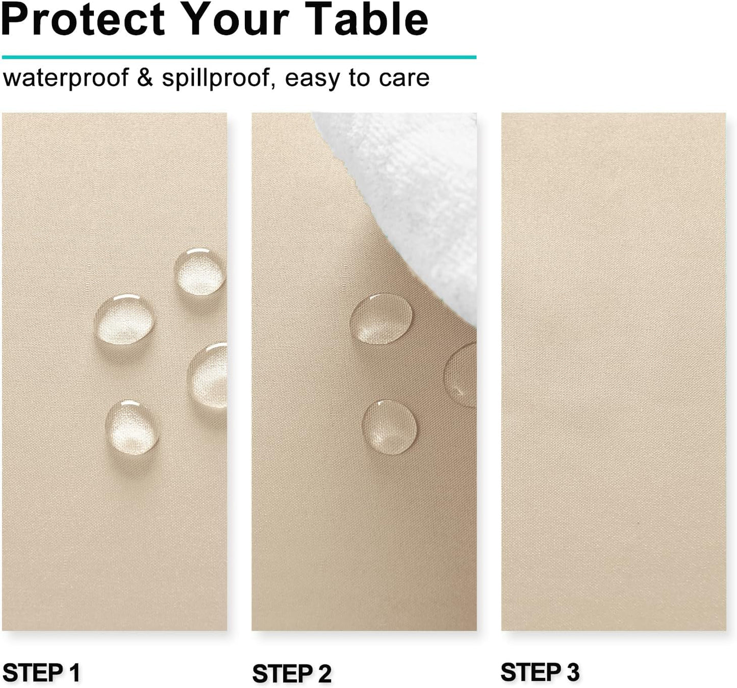 Hiasan Waterproof Tablecloth Rectangle - Washable Fabric Table Cloth for Dining Room Kitchen Birthday Party and Outdoor Use, Beige, 70 x 120 Inch