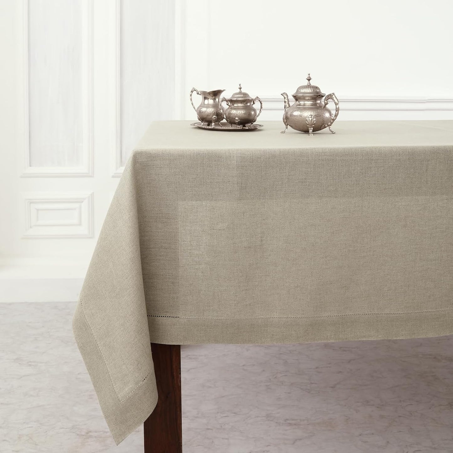 Solino Home Linen Tablecloth for Rectangle Tables 60 x 156 Inch - Classic Hemstitch 100% Pure Linen Natural Table Cloth - Machine Washable Cloth Tablecloth for Fall, Autumn, Thanksgiving