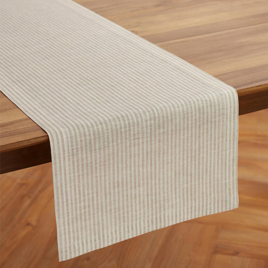 Solino Home Linen Table Runner 108 Inches Long - Narrow Stripe, 100% Pure Linen Natural and White Table Runner 14 x 108 Inch for Dining, Fall, Autumn, Thanksgiving, Christmas