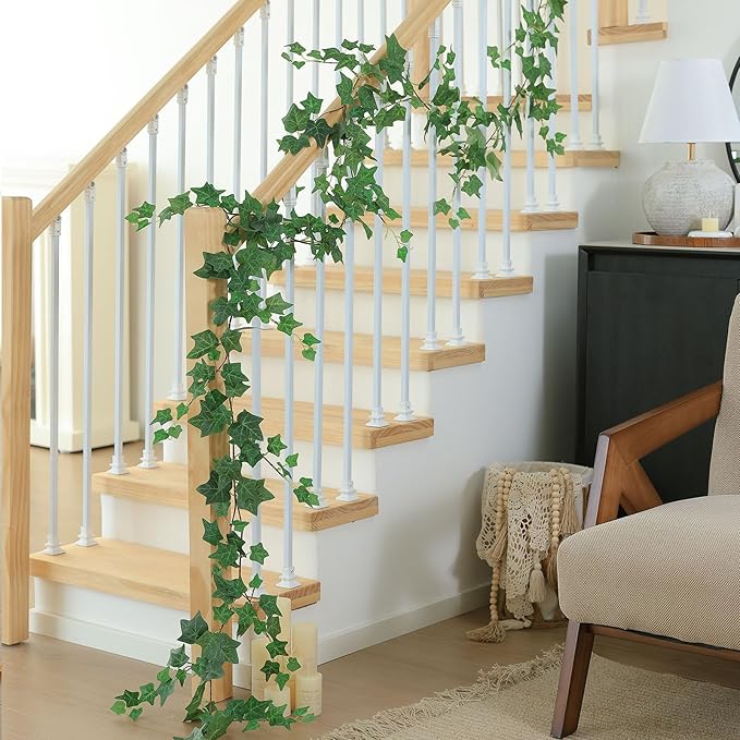 mizii 5 Pack 395" Artificial Vines Ivy Garland Fake Vine Realistic Silk Green Leaves Faux Hanging Plants Greenery Decoration for Outdoors Wedding Arch Party Indoor Mantle Bedroom Home Decor