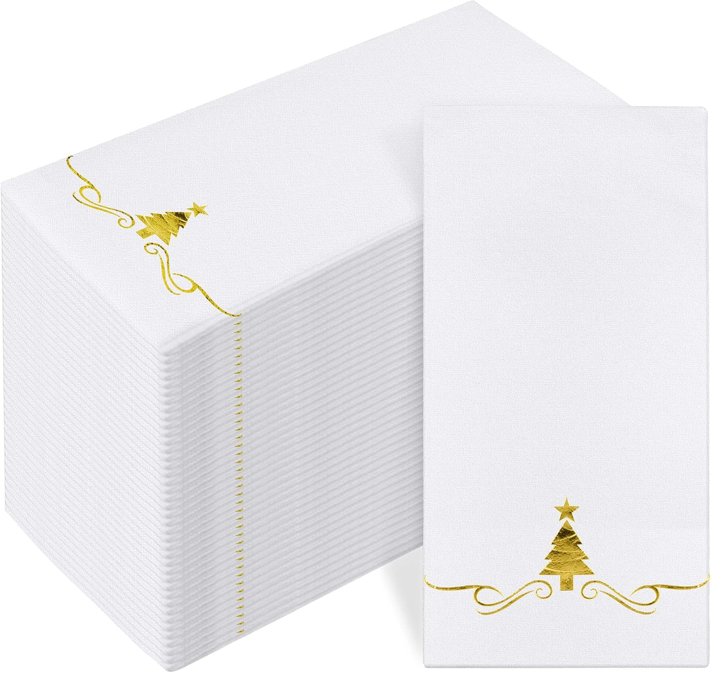 100 Pack Christmas Disposable Guest Napkins 12 x 17 Inch Gold Foil Christmas Trees Napkins Xmas Tree Hand Towels for Bathroom Kitchen Weddings Christmas Holiday Party