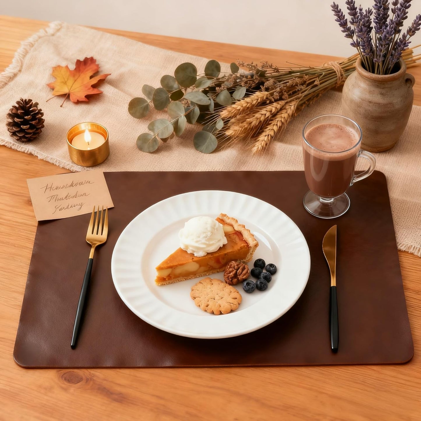 DOLOPL Placemats Set of 12 Reversible Dual-Color Table Placemats – Heat Resistant Wipeable & Washable Place Mats, Luxury Faux Leather Table Mats for Vintage Dining Table Decor(Dark Brown & Black)