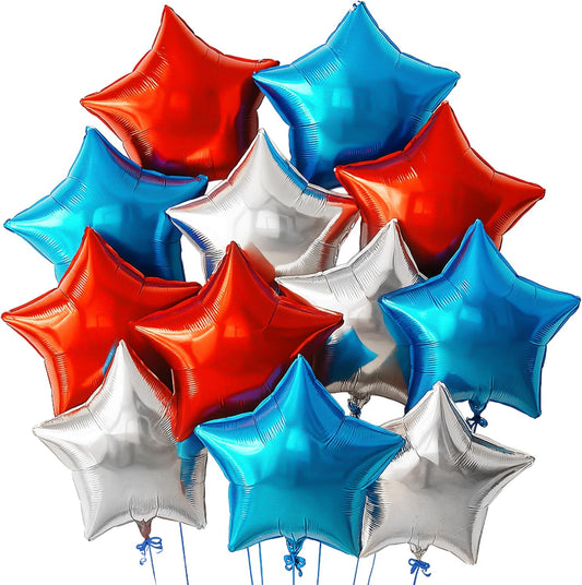 KatchOn, Huge, Red White and Blue Star Balloons - 18 Inch, Pack of 12 | Electoin Day Decorations Foil Star Balloons | For Patriotic Celebrations, USA Celebrations, Election Day Party Decorations