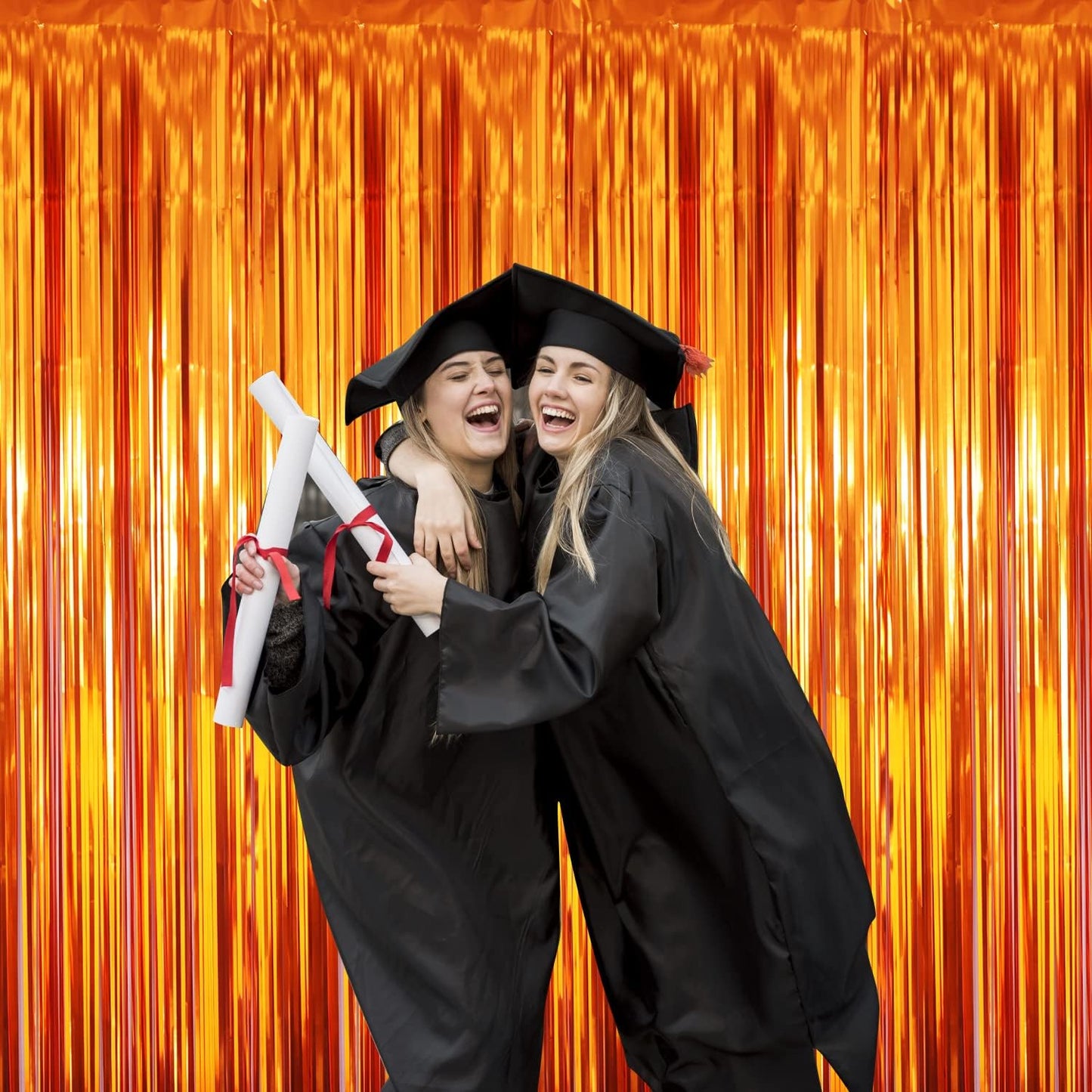 GOER 3.2 ft x 8.2 ft Metallic Tinsel Foil Fringe Curtains Party Photo Backdrop Party Streamers for Birthday,Graduation,New Year Eve Decorations Wedding Decor (Orange,1 Pack)