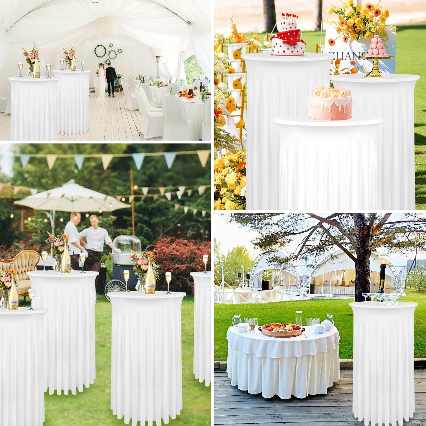 Spandex Cocktail Table Skirt 4 Pack 32x43 Inch Highboy Spandex Cocktail Table Cover White, Table Covers with Wavy Drape High Top Cover for Round Tables (4pc White 32X43)