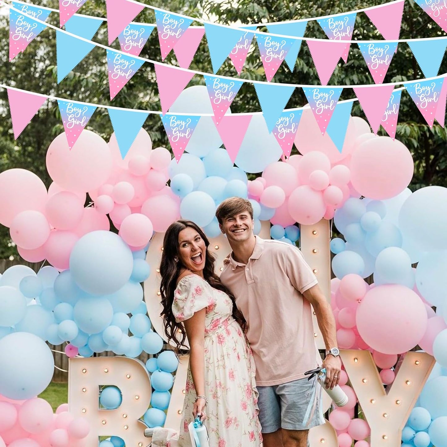 32Ft Gender Reveal Party Decorations Pink Blue Boy or Girl Pennant Banner Fabric Triangle Flag Garland Streamers for Boy or Girl Gender Reveal Baby Shower Pink Blue Birthday Garden Decor Supplies