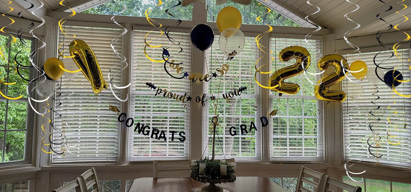 30Pc Gold Silver and Black Party Party Swirl Decorations Foil Swirl Hanging Decoration Plastic Streamer for Ceiling 22 in