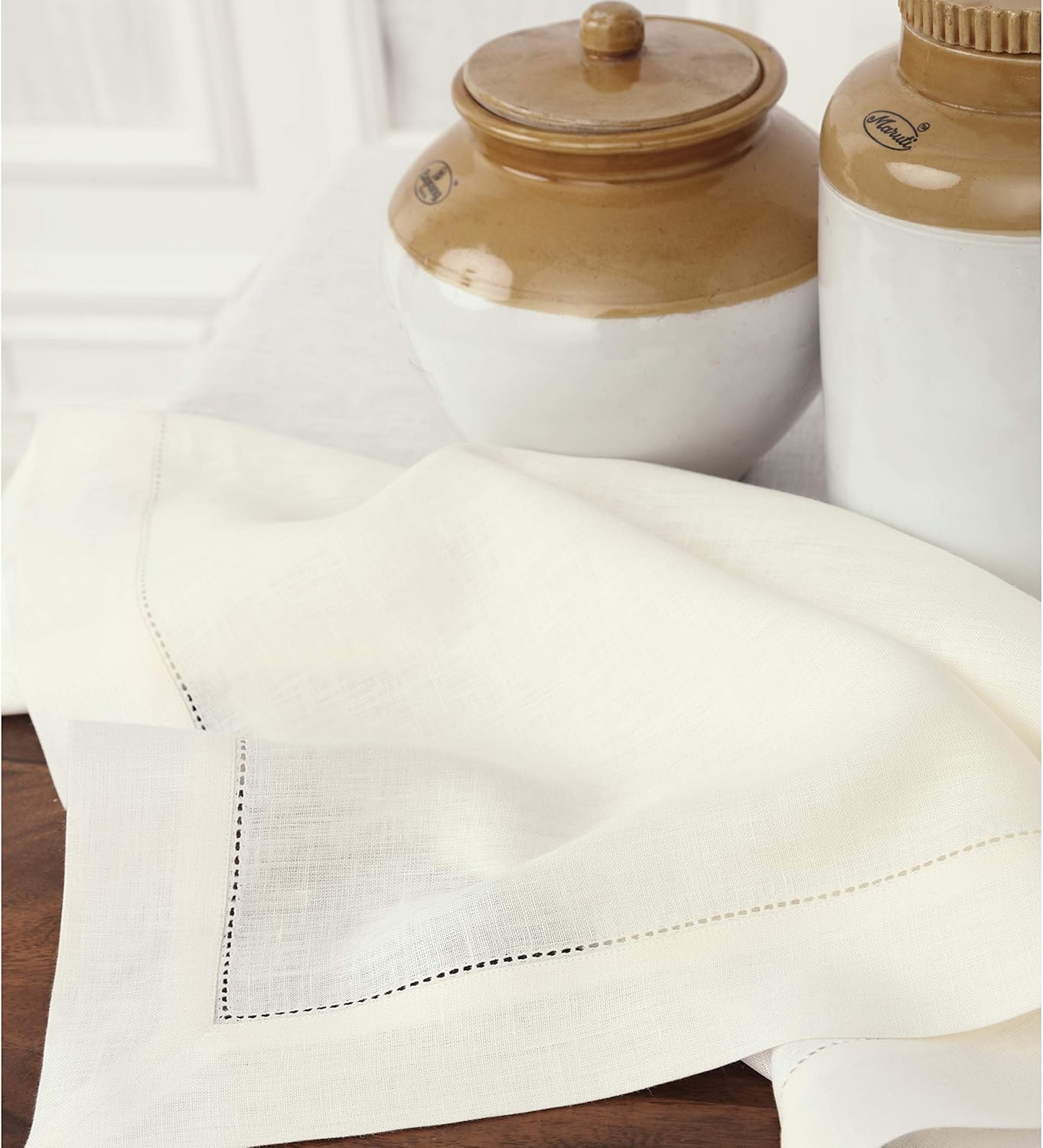 Solino Home Linen Ivory Tablecloth 60 x 144 Inch - Classic Hemstitch, 100% Pure Linen Rectangular Tablecloth - Machine Washable Table Cloth for Fall, Autumn, Thanksgiving, Christmas, Holiday