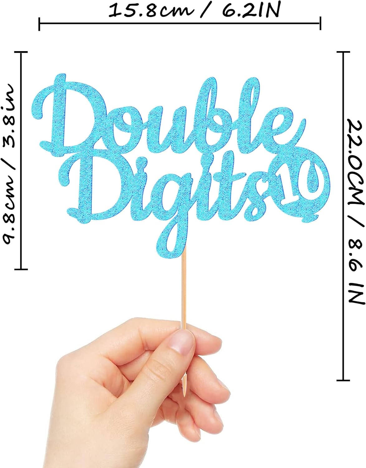 Double Digits 10 Cake Topper - Glitter Light Blue 10th Birthday Cake Decorations, Happy 10th birthday Cake Decor (Light Blue)