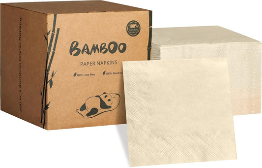 MORGIANA 200-Pack Bamboo Wedding Cocktail Napkins Disposable - 5 x 5 Inch Compostable Napkins for Parties, Bar