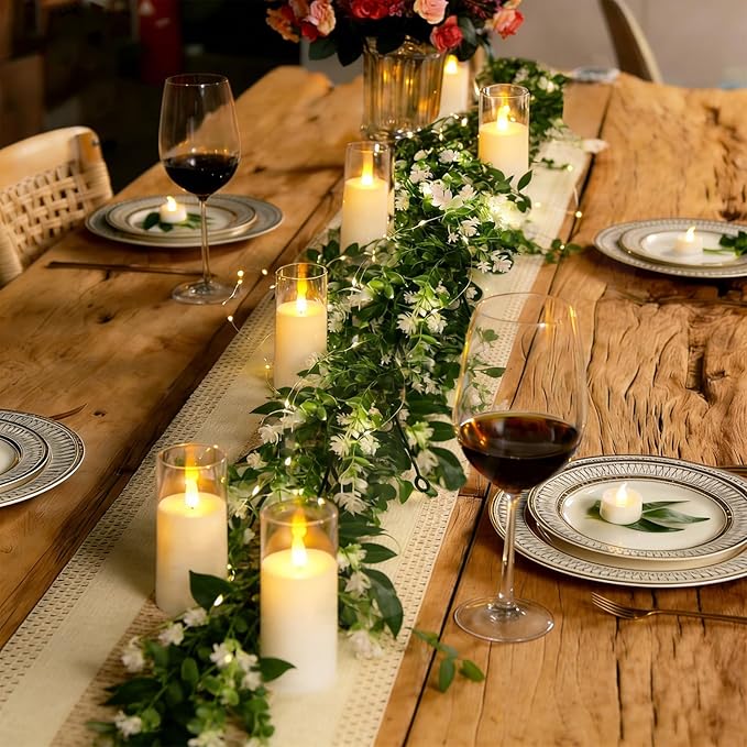 RECUTMS Greenery Vines Garland 3 Pack Artifical Garland with Lights Hanging Greenery Table Garland Greenery Artificial Green Leaves for Mantel Wedding Backdrop Arch Wall Indoor Outdoor Decor(White)