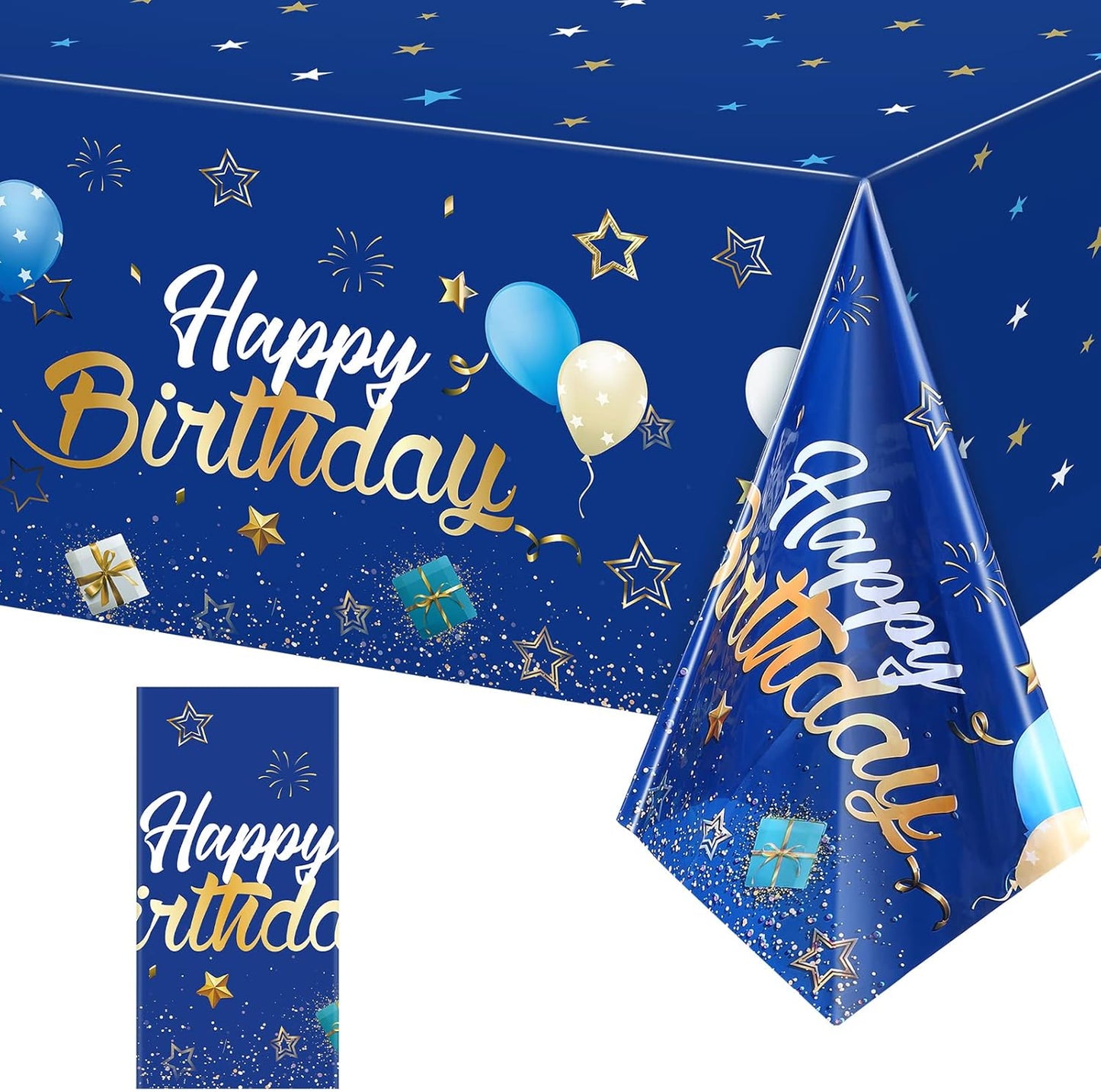 Tegeme Navy Blue Party Supplies Stars Happy Birthday Tablecloths Starry Confetti Table Covers for Kids Boys Girls Baby Shower Birthday Party Decorations (Navy Blue and Gold,1 Pack)