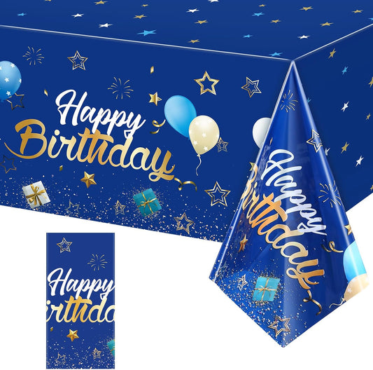 Tegeme Navy Blue Party Supplies Stars Happy Birthday Tablecloths Starry Confetti Table Covers for Kids Boys Girls Baby Shower Birthday Party Decorations (Navy Blue and Gold,1 Pack)