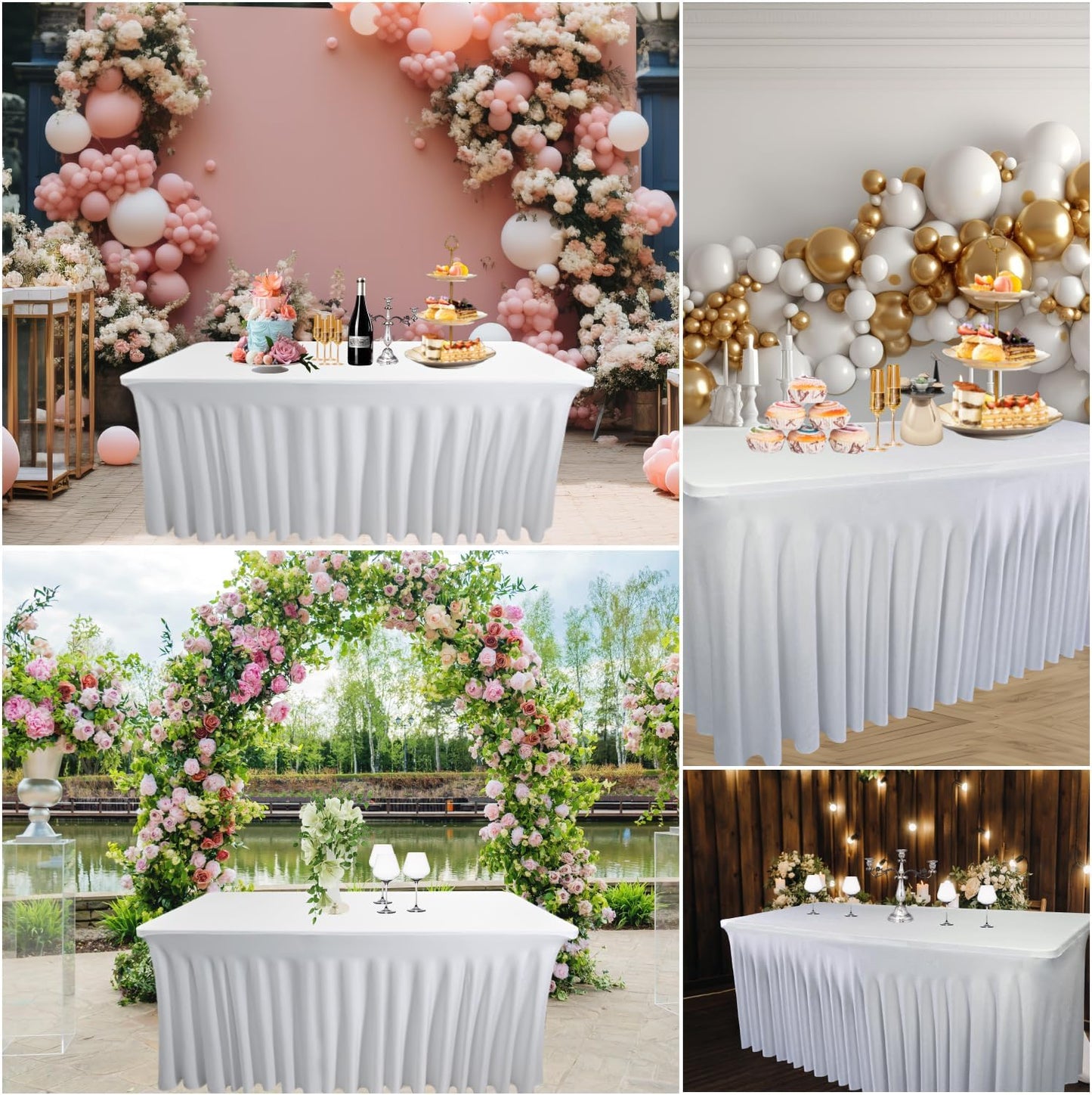1 Pack Table Skirt for 5 Foot Rectangle Tables - 60" L x 28" W x 30" H White Stretch Spandex Fitted Tablecloth | Machine Washable & Wrinkle Resistant | for Banquet, Birthday, Party Decor