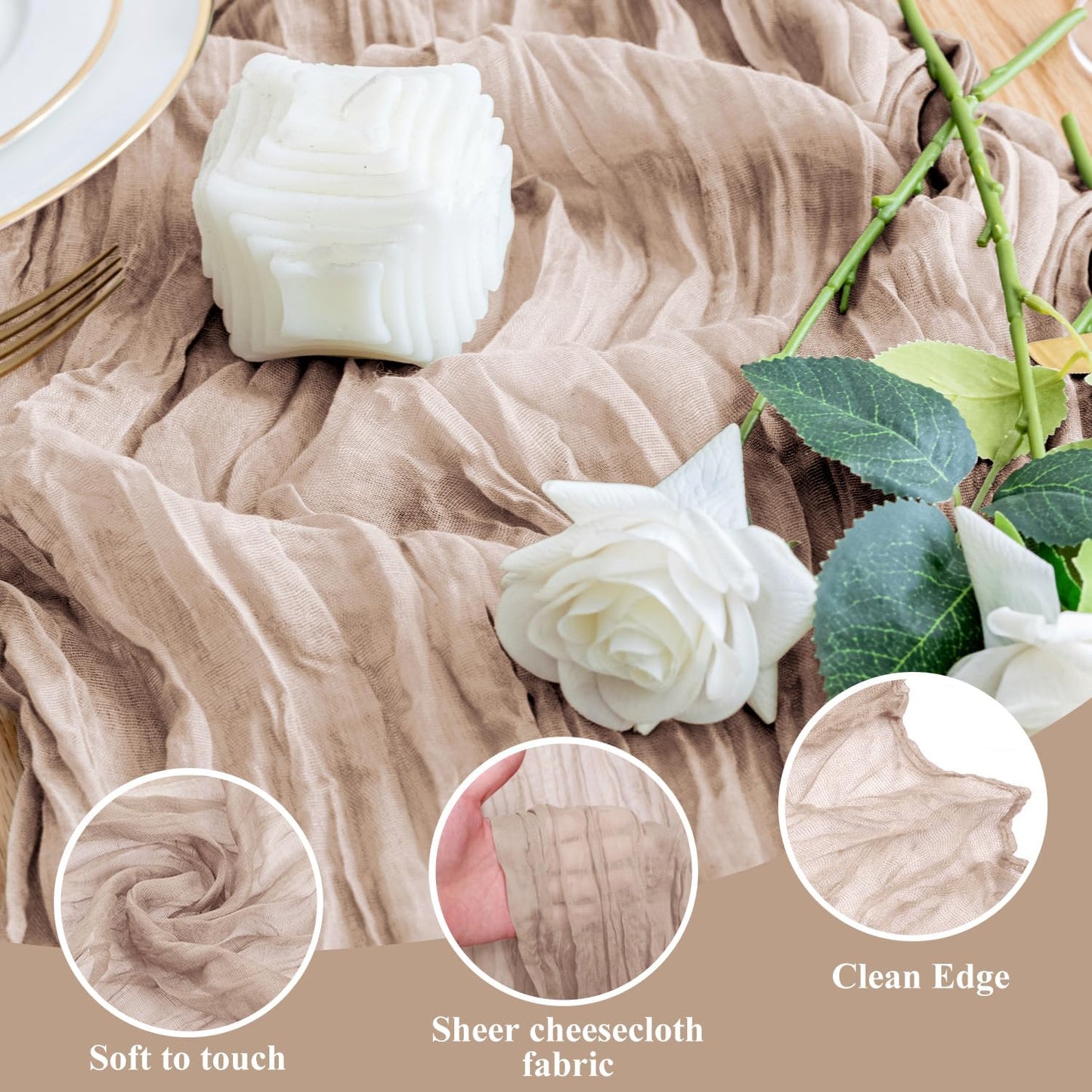 Wokceer Cheesecloth Table Runner 4Pack 10FT Nude Pink Boho Gauze Cheese Cloth Table Runner for Party Long Rustic Sheer Table Runners for Baby Bridal Shower Wedding Easter Table Decor