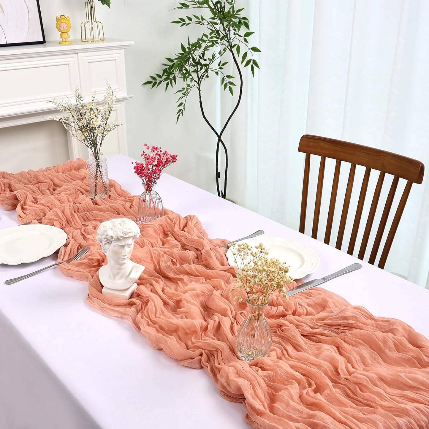 6 Pack 10FT Peach Cheesecloth Table Runner 35x120 Inch Gauze Rustic Boho Table Runner Cheese Cloth for Wedding Decor Birthday Party Bridal Baby Shower Table Centerpiece Decoration