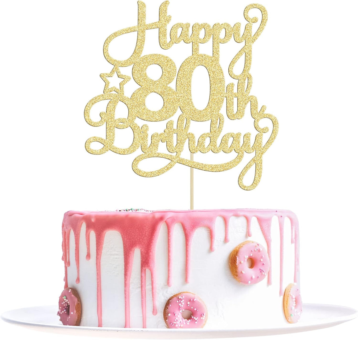 1 Pack Happy 80th Birthday Cake Topper Gold Glitter 80 & Fabulous Cheers to 80 Years Old Birthday Cake Pick for Celebrating 80th Birthday Anniversary Party Cake Decorations Supplies