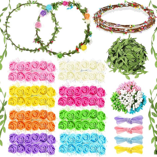 Syhood Rose Style Crowns Making Kit, 168 Pcs Parts, Make Your Own Flower Crown Wreath Headbands Craft Set Hair Accessories Handmade DIY Floral Crown Garland Kit Presents for Woman Adult Party
