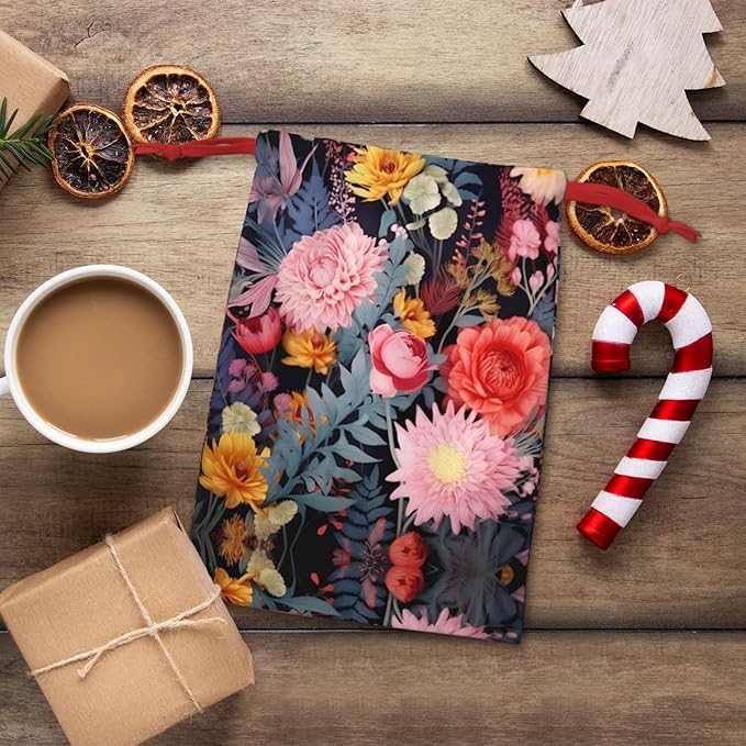 quopvn Colorful Boho Floral Print Christmas Gift Bag Christmas Gift Bags For Christmas Party Supplies Favors