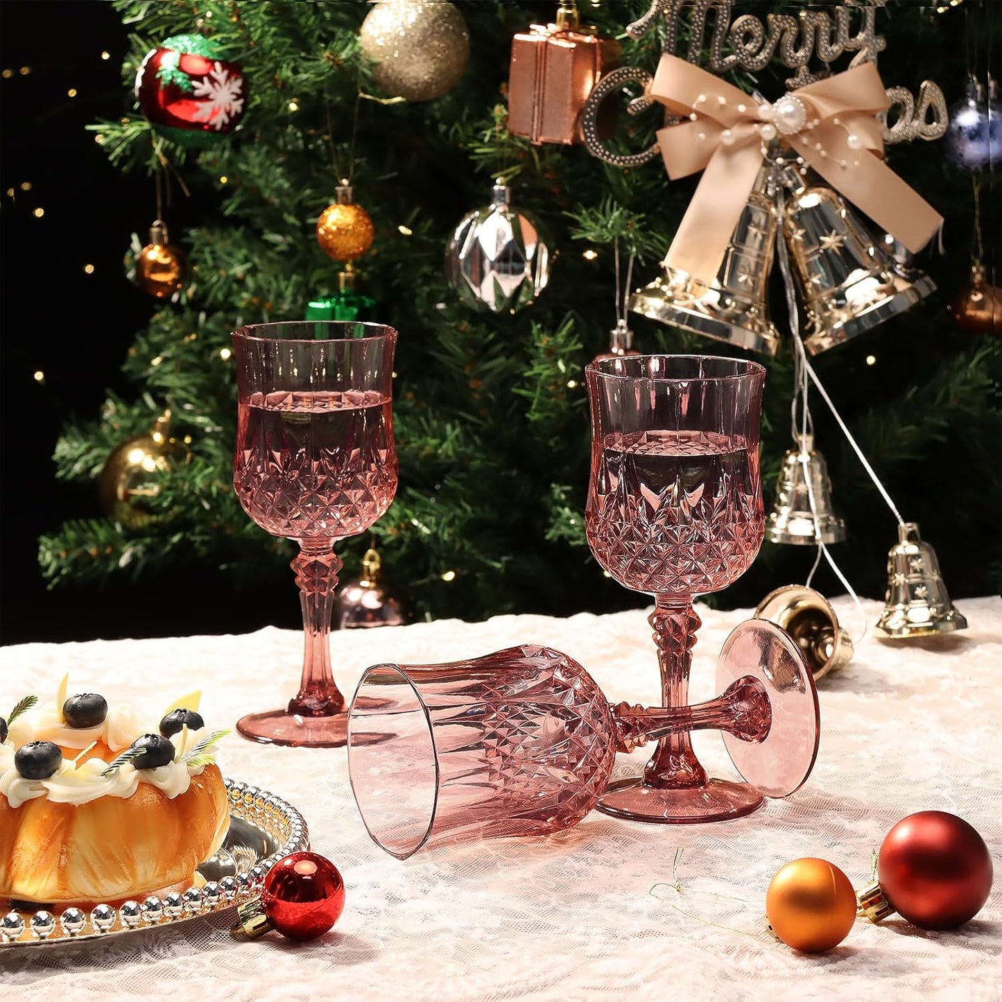 XUWAIDSGN 24 Pcs 7oz Plastic Vintage Wine Glasses Drinking Glasses Unbreakable Wedding Glassware Crystal Water Goblets Reusable Drinkware Vintage Champagne Flutes (24, Rose Gold)