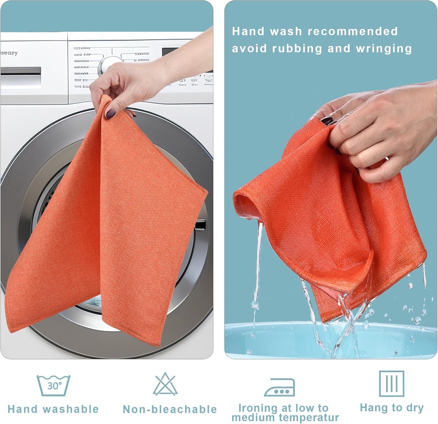 SLKQG Thanksgiving Linen-Look Fabric Placemats Set of 4 - Heat Resistant & Machine Washable Table Mats for Holiday Dining, Double-Layered Placemats for Family Gatherings (4, Orange)