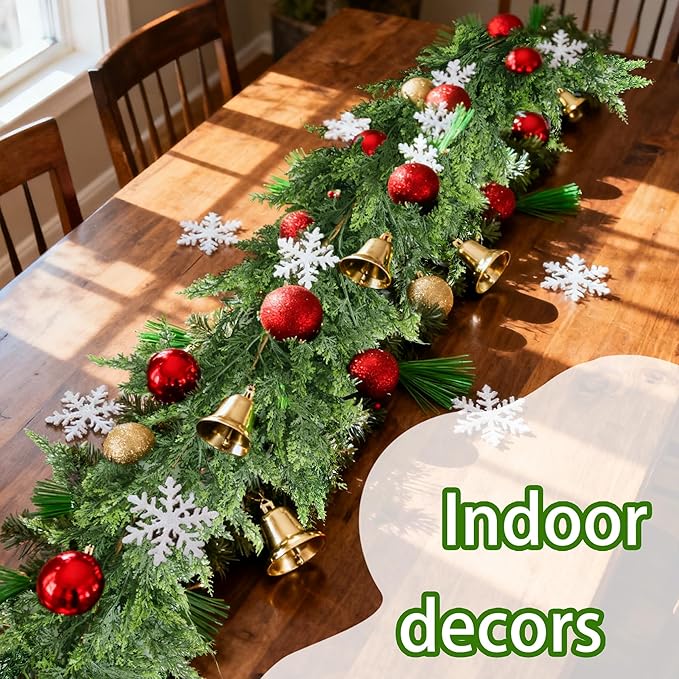 Grever 6 Feet Artificial Cedar Garland Real Touch Fake Evergreen Greenery Garland for Indoor and Outdoor Fireplace, Mantle, Door, Windows, Table, Stairs, Wall, Wedding and Holiday Decor