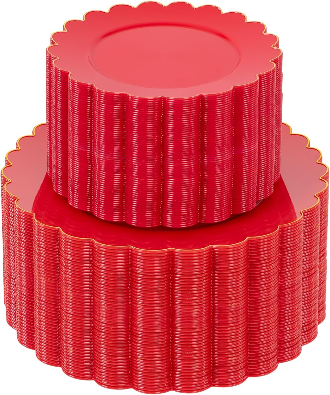 Supernal 100pcs Red Plastic Plates,Fancy Disposable Plates Heavy Duty,Red and Gold Party Supplies Including 10.25’’ Dinner & 7.5’’ Dessert Plastic Plate,Elegant Disposable Plate Suit for Party,Wedding