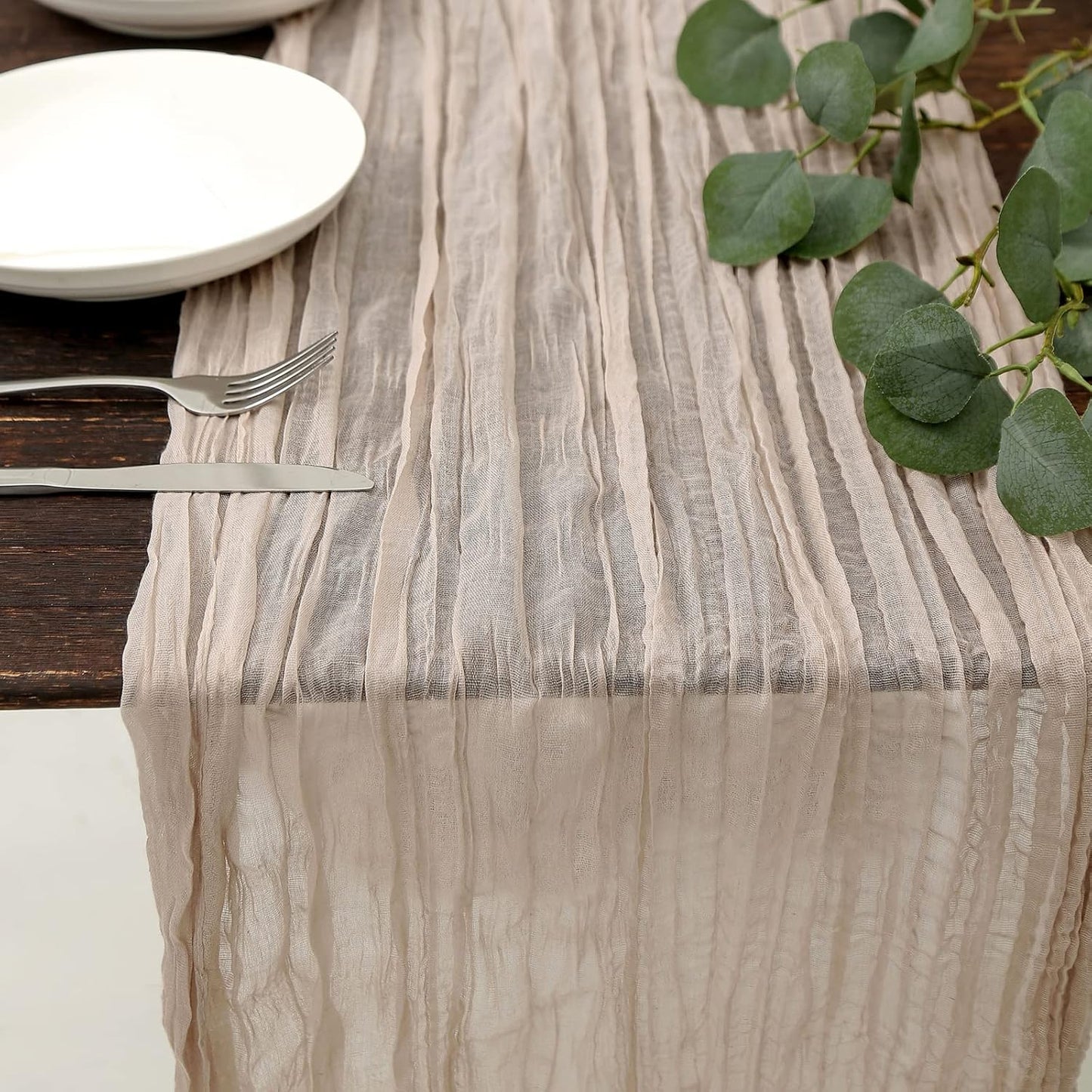DOLOPL Rosy Brown Cheesecloth Table Runner 13.3ft Boho Gauze Cheese Cloth Table Runner Rustic Sheer Runner 160inch Long for Wedding Bridal Baby Shower Birthday Party Cake Table Decorations