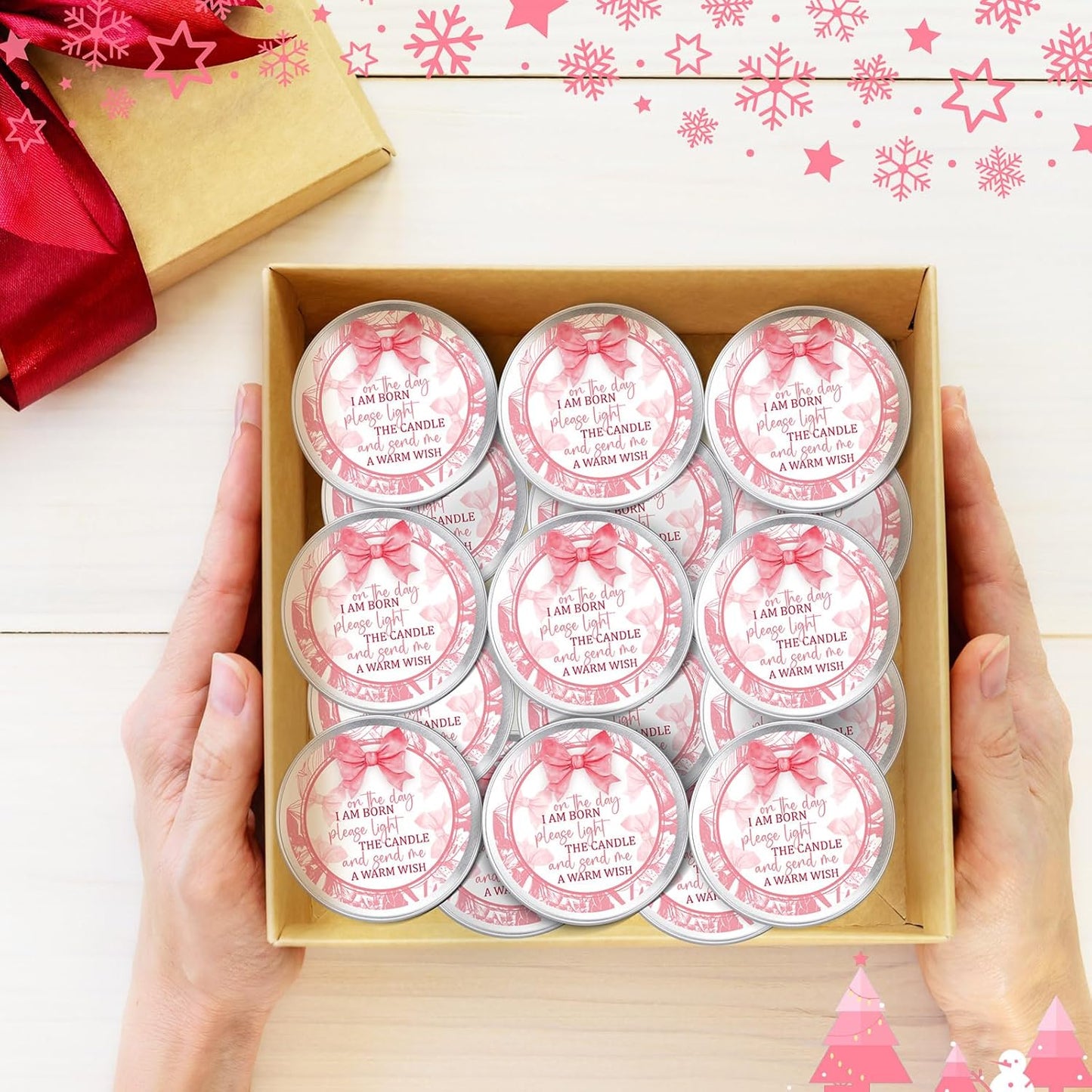 MTLEE 24 Pcs Bow Baby Shower Party Favors Candles Lavender Scented Baby Shower Favors for Guests Rustic Tealights Candles Gender Reveal Return Gifts Girl Boy(1.2 Oz, Pink)