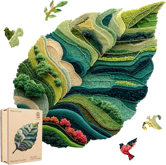 MYS A·U·R Wooden Puzzles for Adults, Nature Leaf Jigsaw Puzzle 300pcs, 13.4X12.7in, Unique Shape Wood Puzzles Adult, Creative Gift for Kids Family Game