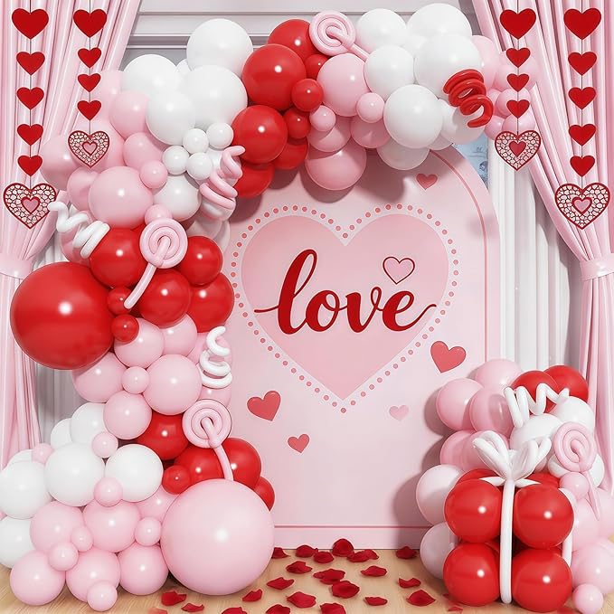 Mothers Day Balloon Arch Garland Kit, Red Pink White Latex Party Balloons Happy Mother's Day Heart Foil Mylar Balloon for Best Mom Ever Wedding Anniversary Engagement Birthday Party Decorations