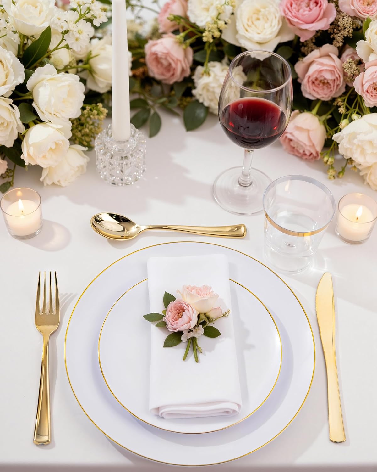 Nervure 100 Pieces Gold Plastic Plates - 10.25 inch Gold Dinner Plates - Heavyweight White and Gold Disposable Plates Ideal for Wedding & Party & Thanksgiving
