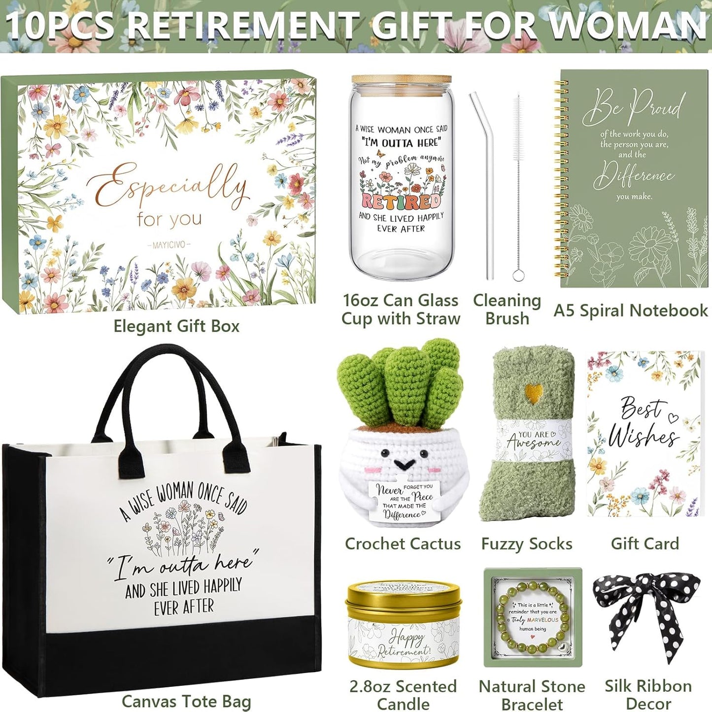 Happy Retirement Gift for Woman 2025, Funny Retirement Gifts for Women Coworkers, Cool Retired Gifts for Retirees Women Boss Teacher Nurse Mom Grandma Friends, Farewell Leaving Gift w/ Canvas Tote Bag