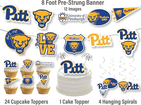 Pitt Party Supplies for Football, Birthday Gift, Graduation Party Banner and Cake Toppers (42 Pieces) (Pittsburgh Panthers)