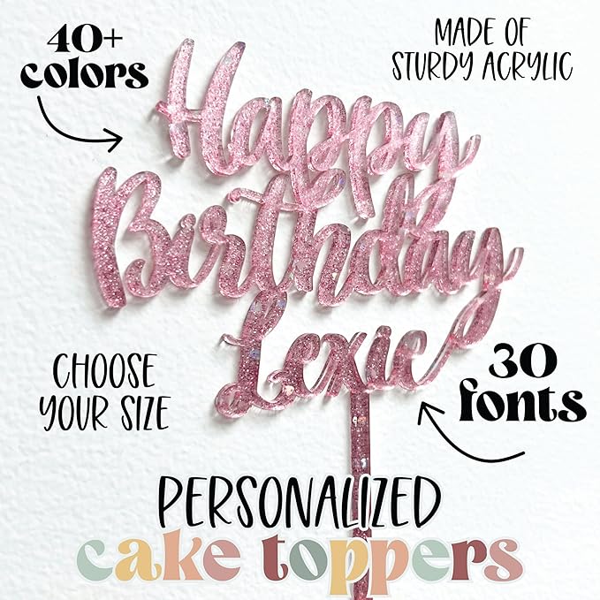 Simple & Sentimental Custom Name Cake Topper | Personalized Acrylic Wedding Cake Topper - Gold, 1 Count