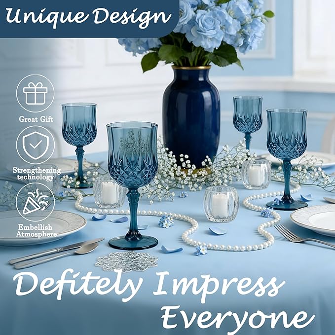 Plastic Wine Glasses, Plastic Goblets Vintage Style Cordial Unbreakable Drinking Glasses, Reusable Drinkware for Wedding Reception, Grand Event Party Supplies, Easter (48, Navy Blue)