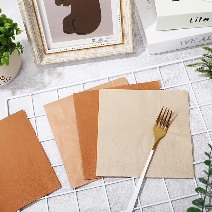 Whaline 150Pcs Earth Tone Paper Napkins 3 Colors Dinner Napkins Gradient Disposable Luncheon Napkins for Party Celebration Gathering Supplies Table Decor