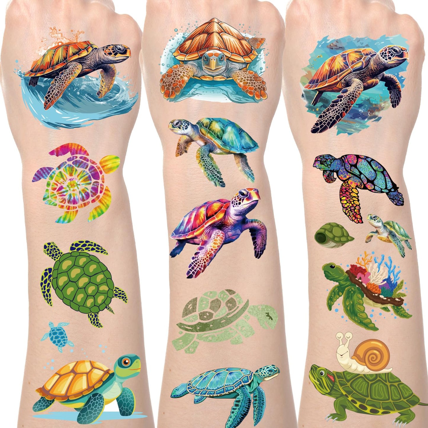 Watercolor Turtle Temporary Tattoos - 200+ Cute Sea Turtle Birthday Party Decorations Gift Summer Animals Theme Party Favors Supplies Body Art for Kids Classroom Prizes Rewards