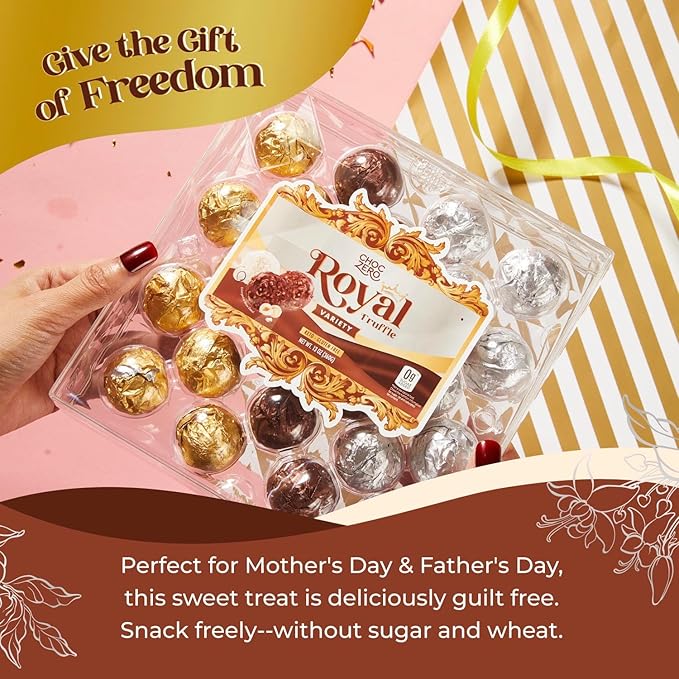 ChocZero Chocolate Hazelnut Truffles Variety Pack, Zero Added Sugar, Gluten Free, Keto Holiday Gift, High Fiber, 24 Individually Wrapped Pieces, 13 Ounce (Pack of 1)