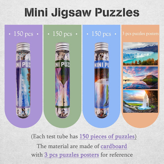 Small Jigsaw Puzzles for Adults Challenging Puzzle Small Puzzles Mini Jigsaw Puzzles for Teens 150 Pieces Micro Tiny Puzzle Waterfall Sunset Landscape Scenery Travel Puzzles 6 x 4 inch 3 Packs