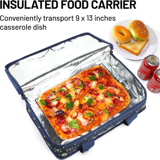 MIER Insulated Casserole Carrier for Hot or Cold Food Thermal Food Carrier Bag for Lasagna Potluck Parties Picnic Cookouts, Fits 9"x13" Baking Dish/Foil Pan, Deep Blue