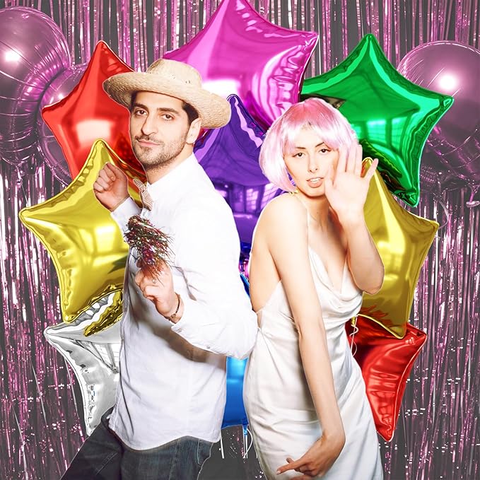 Biapian Colorful Star Foil Balloons, 10PCS Rainbow Foil Stars Shape Balloon, 18 Inch Multicolor Stars Balloons Aluminum for Helium for Kids Birthday, Baby Shower Wedding Colorful Party Decoration