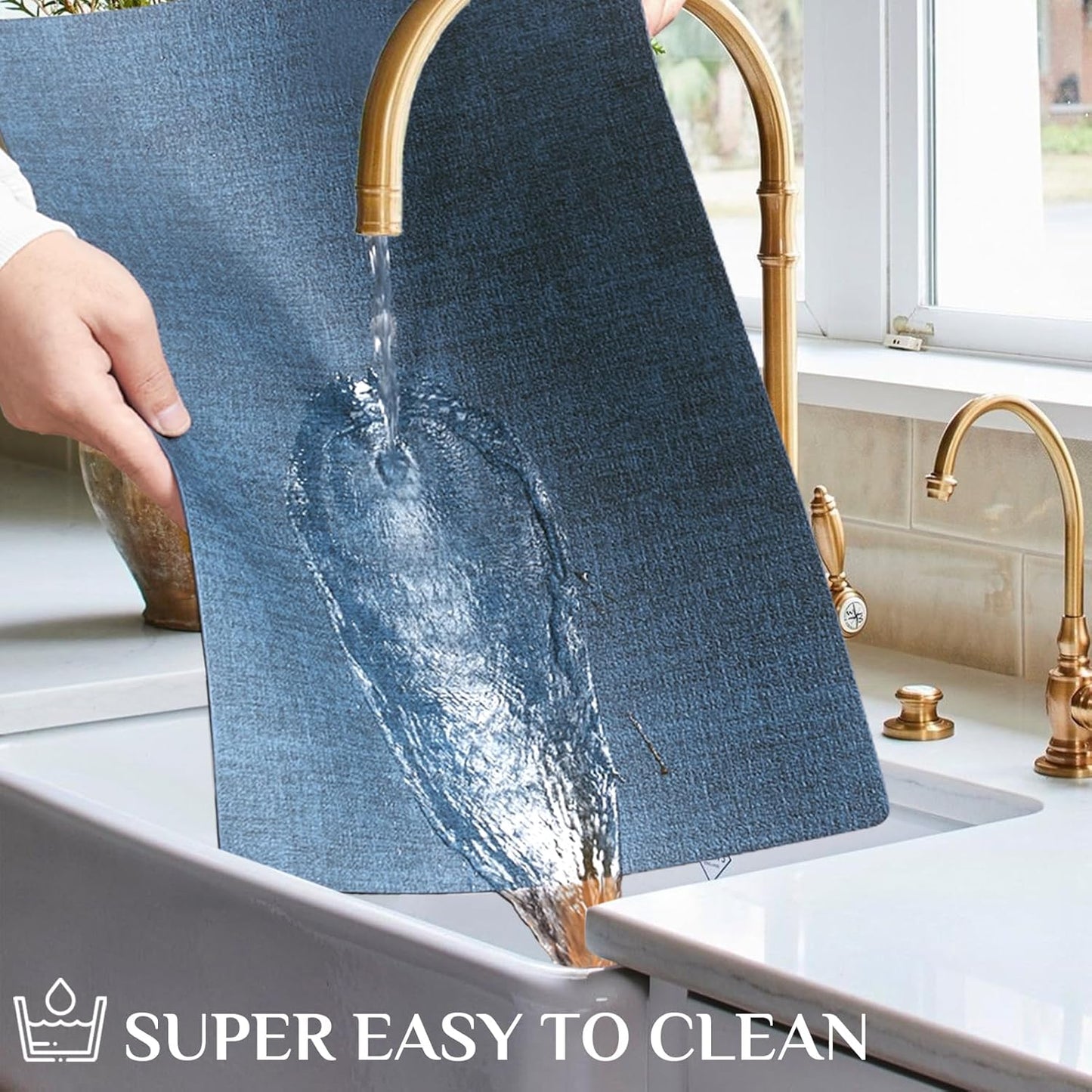 Softalker Vinyl Placemats Set of 4 - Faux Leather Heat Resistant Place Mats, 100% Waterproof Oilproof Wipe Clean Table Mats for Indoor & Outdoor Use, 17’’×12’’, Navy Blue