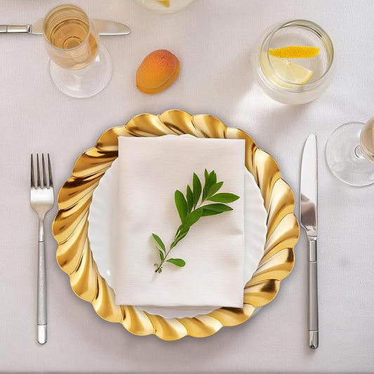 6 PCS 13 Inch Gold Charger Plates, Round Plastic Dinner Plate Chargers, Reusable Decorative Placemats for Wedding, Party, Holiday Table Setting