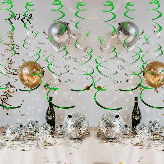 30 Pcs Green Hanging Swirl Party Decorations,Sparkle Green Birthday Ceiling Decorations,Streamers for Wedding Party Anniversary Graduation Christmas (Green)